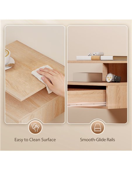 HOMCOM Set of Two Floating Bedside Tables - Oak - pic 193654 | FastDaddyshop