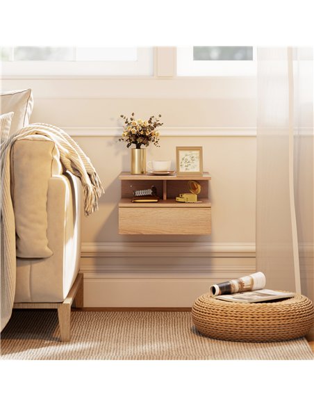 HOMCOM Set of Two Floating Bedside Tables - Oak - pic 193656 | FastDaddyshop