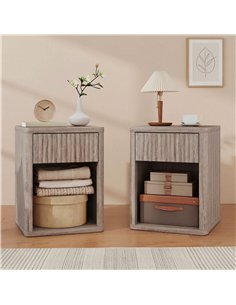 HOMCOM Modern Bedside Table Set of 2, Bedside Cabinet with Drawer and Open Shelf, Side End Table, Nightstand for Bedroom, Oak 2