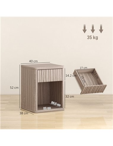 HOMCOM Modern Bedside Table Set of 2, Bedside Cabinet with Drawer and Open Shelf, Side End Table, Nightstand for Bedroom, Oak
