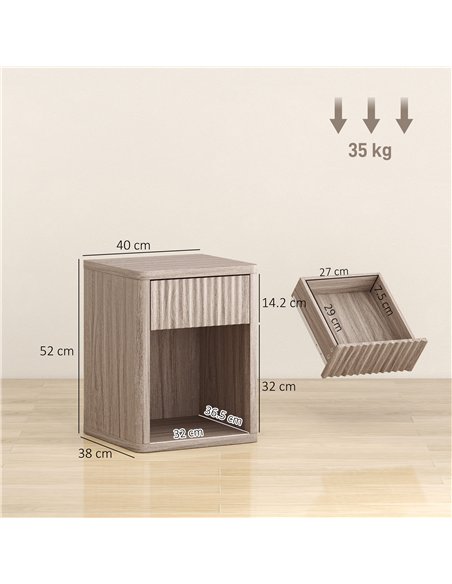 HOMCOM Modern Bedside Table Set of 2, Bedside Cabinet with Drawer and Open Shelf, Side End Table, Nightstand for Bedroom, Oak - pic 193659 | FastDaddyshop