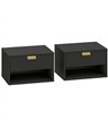 HOMCOM Set of 2 Wall Mounted Nightstands, Floating Bedside Tables with Fluted Drawer and Open Shelf for Small Bedroom, Black
