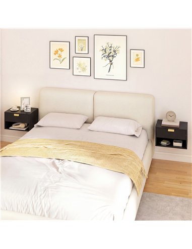 HOMCOM Set of 2 Wall Mounted Nightstands, Floating Bedside Tables with Fluted Drawer and Open Shelf for Small Bedroom, Black