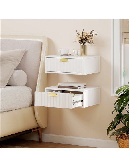 HOMCOM Modern Floating Nightstands Set of 2, Wall Mounted Bedside Tables with Wave Drawer White - pic 193676 | FastDaddyshop