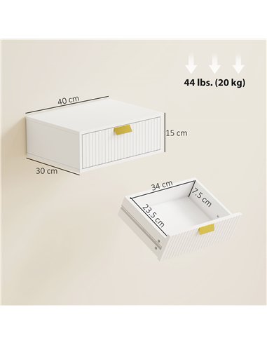 HOMCOM Modern Floating Nightstands Set of 2, Wall Mounted Bedside Tables with Wave Drawer White