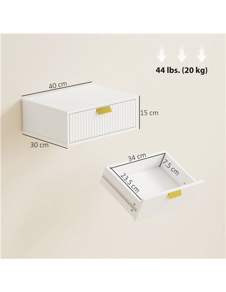HOMCOM Modern Floating Nightstands Set of 2, Wall Mounted Bedside Tables with Wave Drawer White - pic 193677 | FastDaddyshop