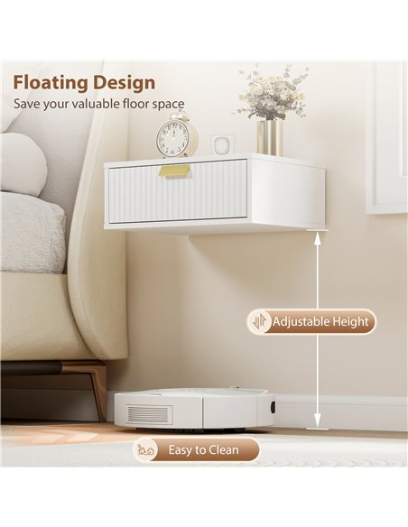 HOMCOM Modern Floating Nightstands Set of 2, Wall Mounted Bedside Tables with Wave Drawer White - pic 193678 | FastDaddyshop