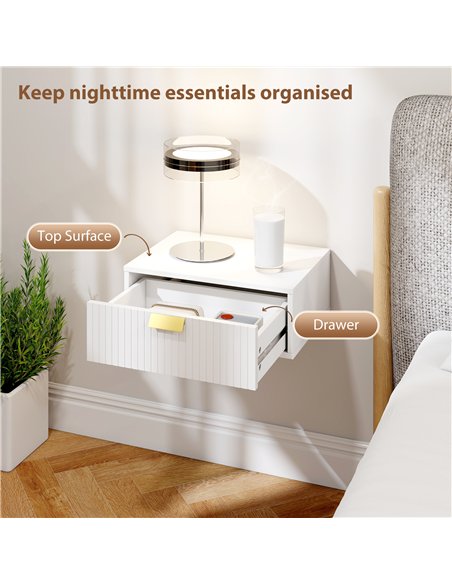 HOMCOM Modern Floating Nightstands Set of 2, Wall Mounted Bedside Tables with Wave Drawer White - pic 193679 | FastDaddyshop