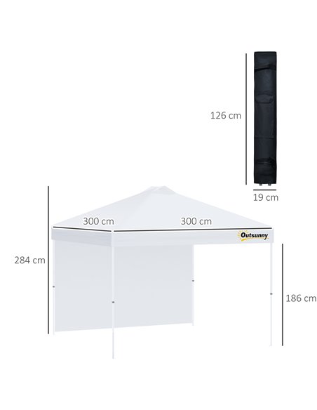 Outsunny 3x3M Pop Up Gazebo with 1 Sidewall, Roller Bag, White - pic 19368 | FastDaddyshop