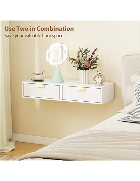 HOMCOM Modern Floating Nightstands Set of 2, Wall Mounted Bedside Tables with Wave Drawer White - pic 193680 | FastDaddyshop