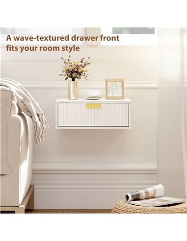 HOMCOM Modern Floating Nightstands Set of 2, Wall Mounted Bedside Tables with Wave Drawer White