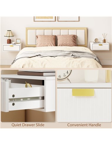 HOMCOM Modern Floating Nightstands Set of 2, Wall Mounted Bedside Tables with Wave Drawer White