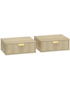 HOMCOM Modern Floating Nightstands Set of 2, Wall Mounted Bedside Tables with Wave Drawer Oak