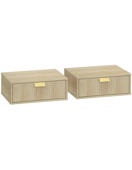 HOMCOM Modern Floating Nightstands Set of 2, Wall Mounted Bedside Tables with Wave Drawer Oak - pic 193684 | FastDaddyshop