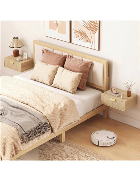 HOMCOM Modern Floating Nightstands Set of 2, Wall Mounted Bedside Tables with Wave Drawer Oak - pic 193685 | FastDaddyshop