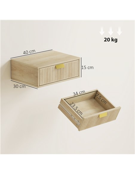 HOMCOM Modern Floating Nightstands Set of 2, Wall Mounted Bedside Tables with Wave Drawer Oak - pic 193686 | FastDaddyshop