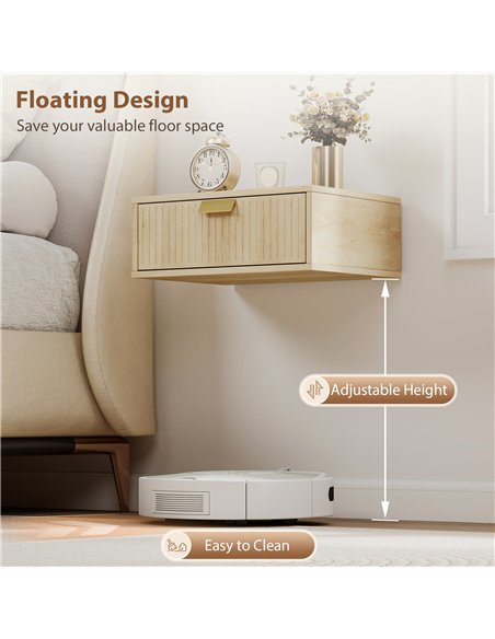 HOMCOM Modern Floating Nightstands Set of 2, Wall Mounted Bedside Tables with Wave Drawer Oak - pic 193687 | FastDaddyshop