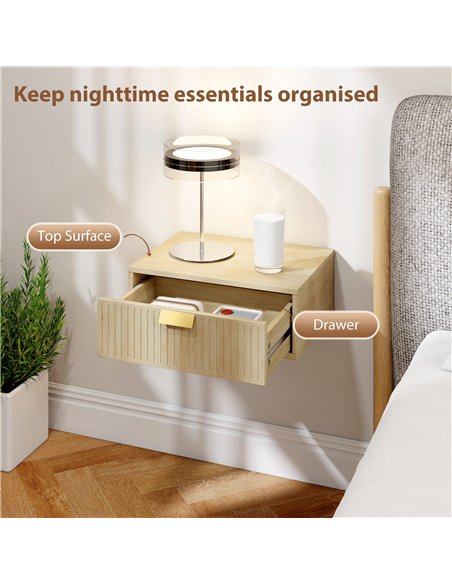 HOMCOM Modern Floating Nightstands Set of 2, Wall Mounted Bedside Tables with Wave Drawer Oak - pic 193688 | FastDaddyshop