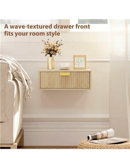 HOMCOM Modern Floating Nightstands Set of 2, Wall Mounted Bedside Tables with Wave Drawer Oak - pic 193690 | FastDaddyshop