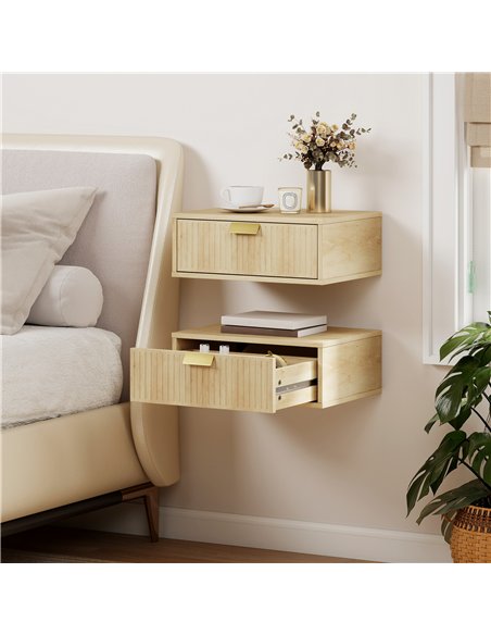 HOMCOM Modern Floating Nightstands Set of 2, Wall Mounted Bedside Tables with Wave Drawer Oak - pic 193691 | FastDaddyshop