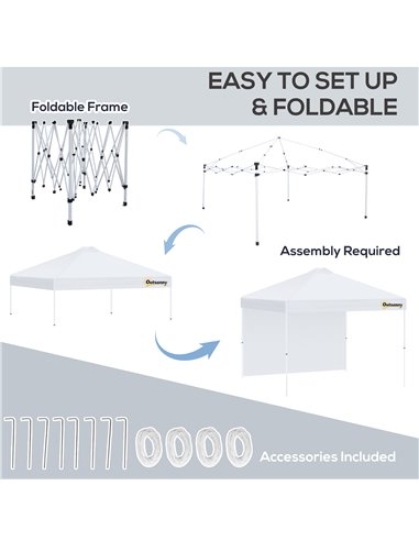 Outsunny 3x(3)M Pop Up Gazebo Tent with 1 Sidewall, Roller Bag, Adjustable Height, Event Shelter Tent for Garden, Patio, White