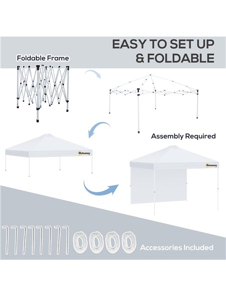 Outsunny 3x(3)M Pop Up Gazebo Tent with 1 Sidewall, Roller Bag, Adjustable Height, Event Shelter Tent for Garden, Patio, White - pic 19370 | FastDaddyshop