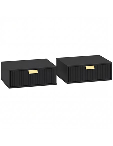 HOMCOM Modern Floating Nightstands Set of 2, Wall Mounted Bedside Tables with Wave Drawer Black - pic 193702 | FastDaddyshop