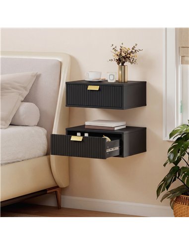 HOMCOM Modern Floating Nightstands Set of 2, Wall Mounted Bedside Tables with Wave Drawer Black