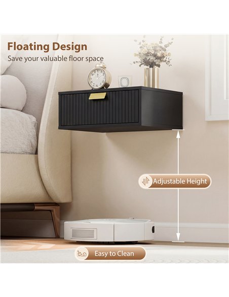HOMCOM Modern Floating Nightstands Set of 2, Wall Mounted Bedside Tables with Wave Drawer Black - pic 193705 | FastDaddyshop