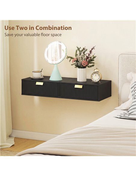 HOMCOM Modern Floating Nightstands Set of 2, Wall Mounted Bedside Tables with Wave Drawer Black - pic 193707 | FastDaddyshop