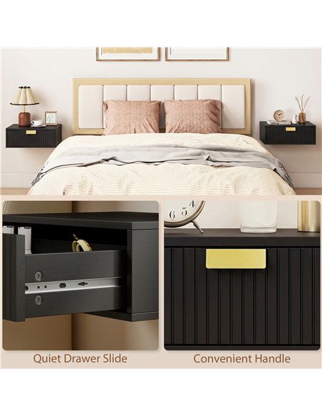 HOMCOM Modern Floating Nightstands Set of 2, Wall Mounted Bedside Tables with Wave Drawer Black - pic 193709 | FastDaddyshop
