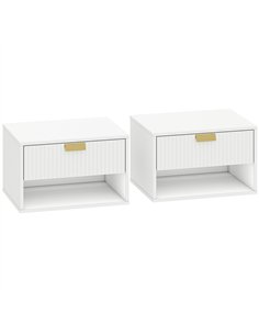 HOMCOM Set of 2 Wall Mounted Nightstands, Floating Bedside Tables with Fluted Drawer and Open Shelf for Small Bedroom, White
