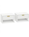 HOMCOM Set of 2 Wall Mounted Nightstands, Floating Bedside Tables with Fluted Drawer and Open Shelf for Small Bedroom, White