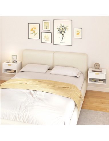 HOMCOM Set of 2 Wall Mounted Nightstands, Floating Bedside Tables with Fluted Drawer and Open Shelf for Small Bedroom, White