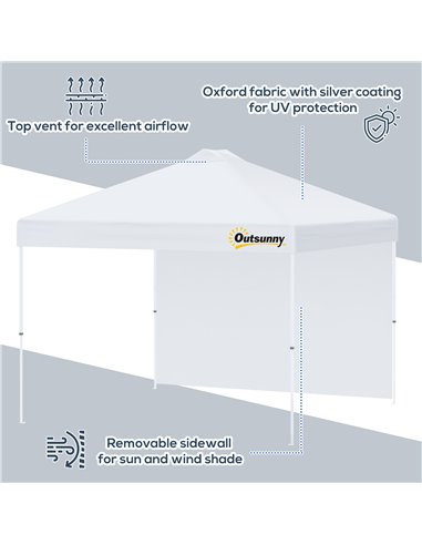 Outsunny 3x(3)M Pop Up Gazebo Tent with 1 Sidewall, Roller Bag, Adjustable Height, Event Shelter Tent for Garden, Patio, White