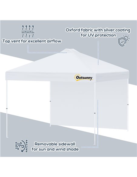 Outsunny 3x(3)M Pop Up Gazebo Tent with 1 Sidewall, Roller Bag, Adjustable Height, Event Shelter Tent for Garden, Patio, White - pic 19372 | FastDaddyshop