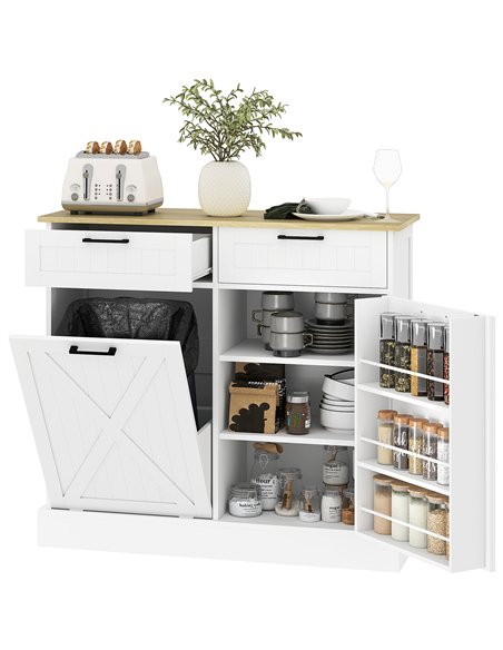 HOMCOM Sideboard with Tilt-out Trash Bin, Farmhouse Kitchen Sideboard with 2 Drawers, Adjustable Shelves, Door Racks, White - pic 193729 | FastDaddyshop