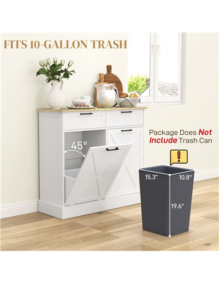 HOMCOM Sideboard with Tilt-out Trash Bin, Farmhouse Kitchen Sideboard with 2 Drawers, Adjustable Shelves, Door Racks, White - pic 193733 | FastDaddyshop