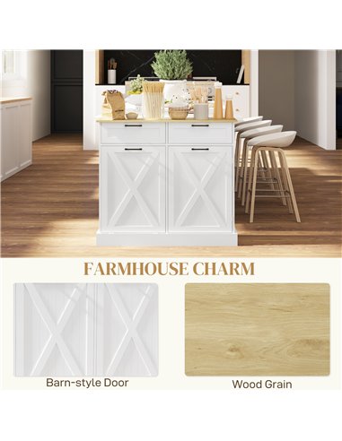 HOMCOM Sideboard with Tilt-out Trash Bin, Farmhouse Kitchen Sideboard with 2 Drawers, Adjustable Shelves, Door Racks, White