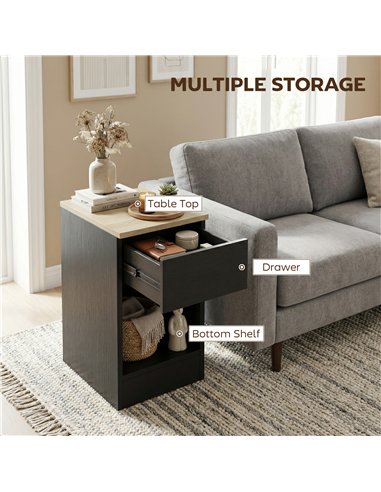 HOMCOM Set of Two Modern Storage Bedside Tables - Black