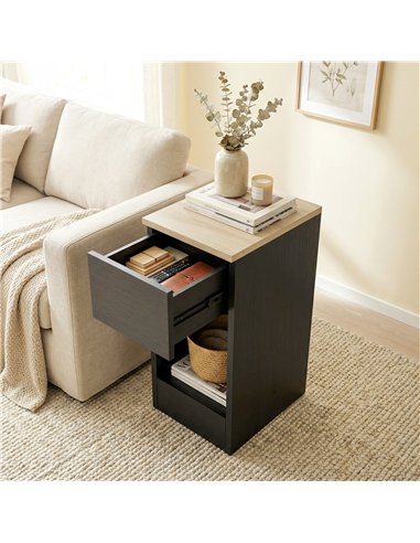 HOMCOM Set of Two Modern Storage Bedside Tables - Black
