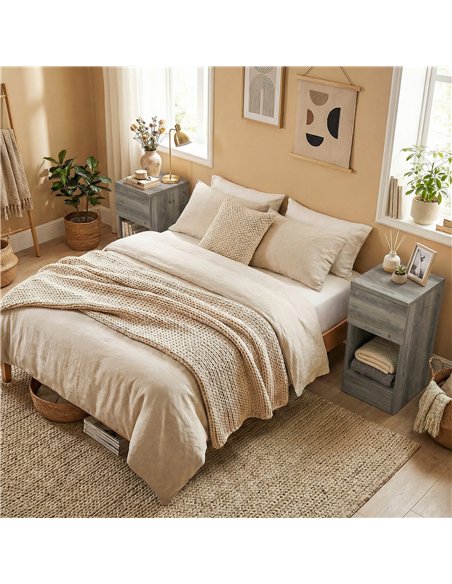 HOMCOM Set of Two Modern Storage Bedside Tables - Grey - pic 193748 | FastDaddyshop