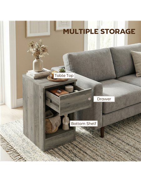 HOMCOM Set of Two Modern Storage Bedside Tables - Grey - pic 193750 | FastDaddyshop