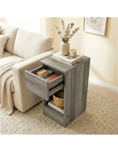 HOMCOM Set of Two Modern Storage Bedside Tables - Grey