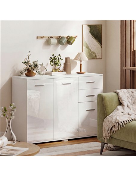 HOMCOM Sideboard, Modern Storage Cabinet with 2 Drawers, 3 Doors and Adjustable Shelves, High Gloss White - pic 193757 | FastDaddyshop