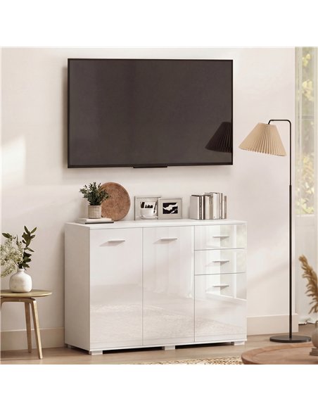 HOMCOM Sideboard, Modern Storage Cabinet with 2 Drawers, 3 Doors and Adjustable Shelves, High Gloss White - pic 193762 | FastDaddyshop