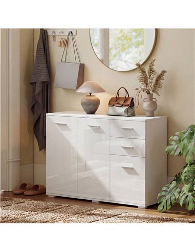 HOMCOM Sideboard, Modern Storage Cabinet with 2 Drawers, 3 Doors and Adjustable Shelves, High Gloss White
