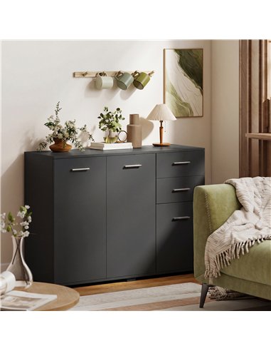 HOMCOM Sideboard, Modern Storage Cabinet with 2 Drawers, 3 Doors and Adjustable Shelves, Black