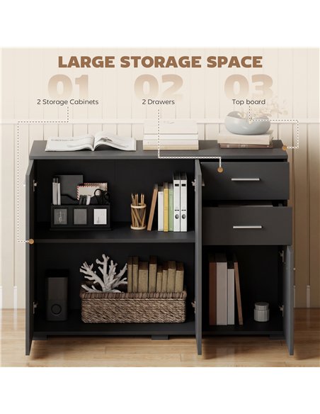 HOMCOM Sideboard, Modern Storage Cabinet with 2 Drawers, 3 Doors and Adjustable Shelves, Black - pic 193768 | FastDaddyshop