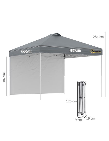Outsunny 3x3M Pop Up Gazebo with 1 Sidewall, Roller Bag, Adjustable Height, Grey - pic 19377 | FastDaddyshop
